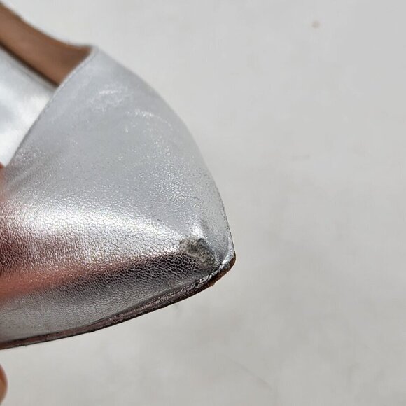 STUART WEITZMAN Anny X Heel 100 Pump Silver Leather Pointed Toe - Picture 11 of 11